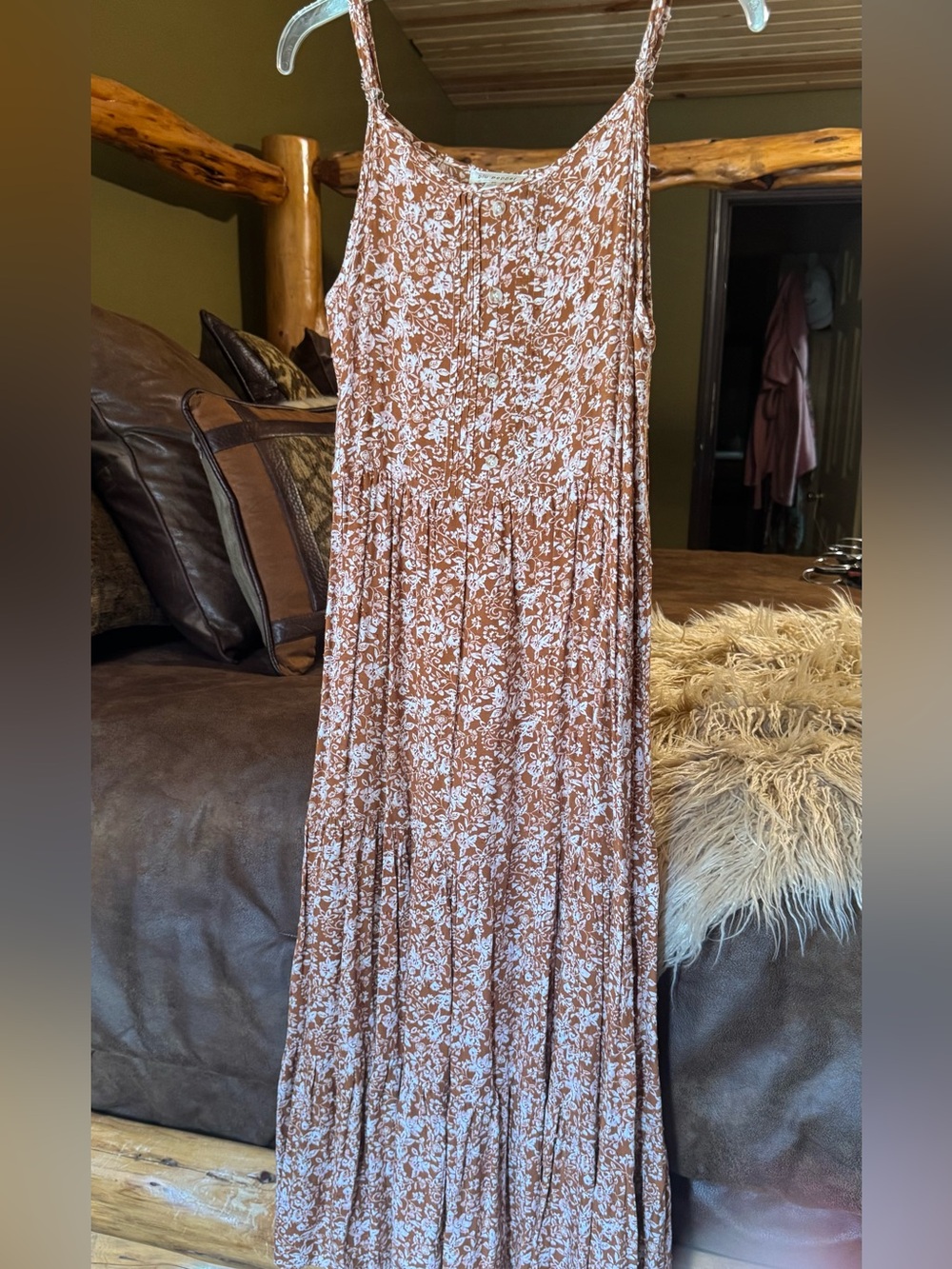 Blu Pepper Rust Floral Spaghetti-Strap Maxi Dress